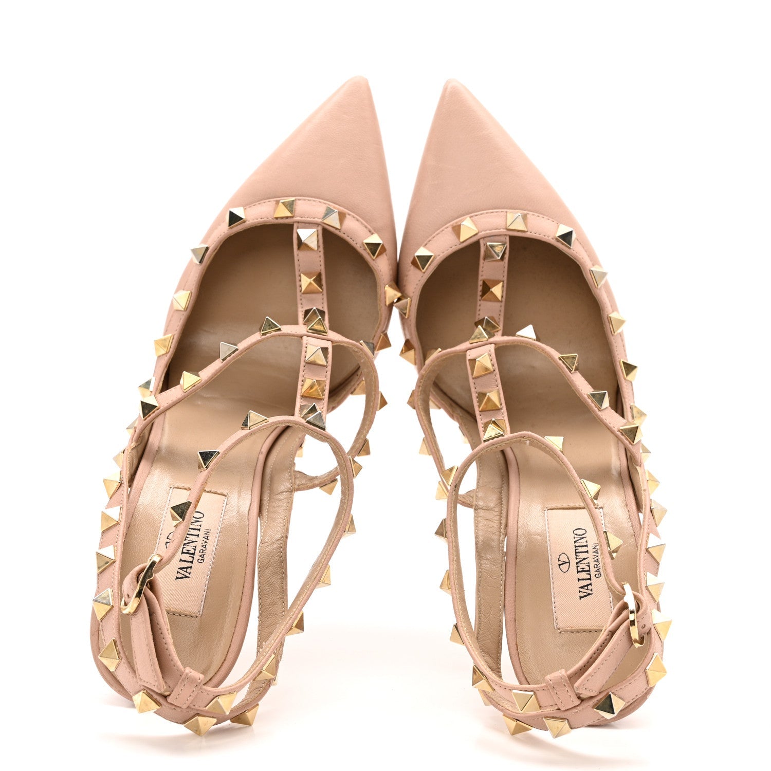 CALFSKIN NAPPA ROCKSTUD ANKLE STRAP PUMPS POUDRE