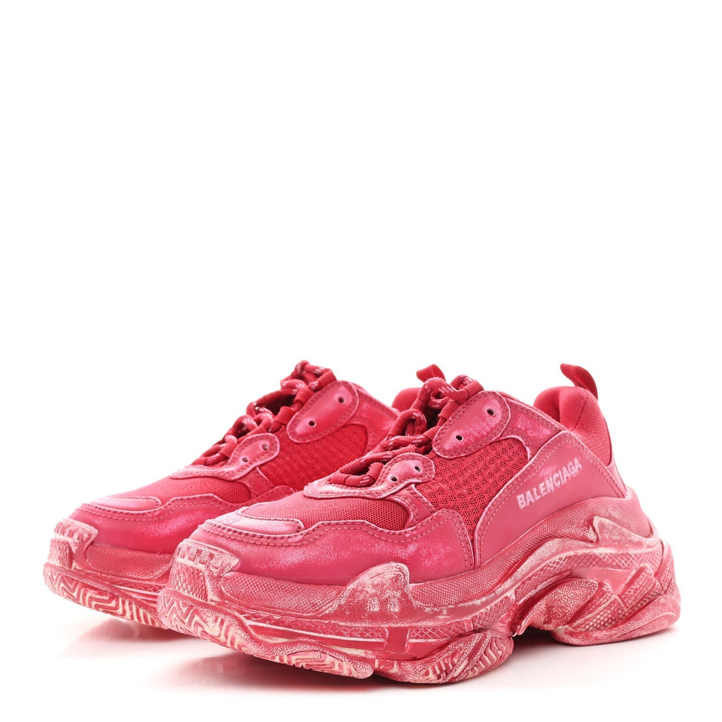 FABRIC MESH FADED WASHED WOMENS TRIPLE S SNEAKERS RED