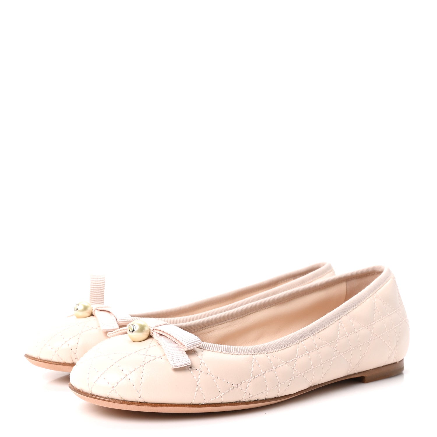 CALFSKIN CANNAGE PEARL BOW BALLET FLATS ROSE QUARTZ