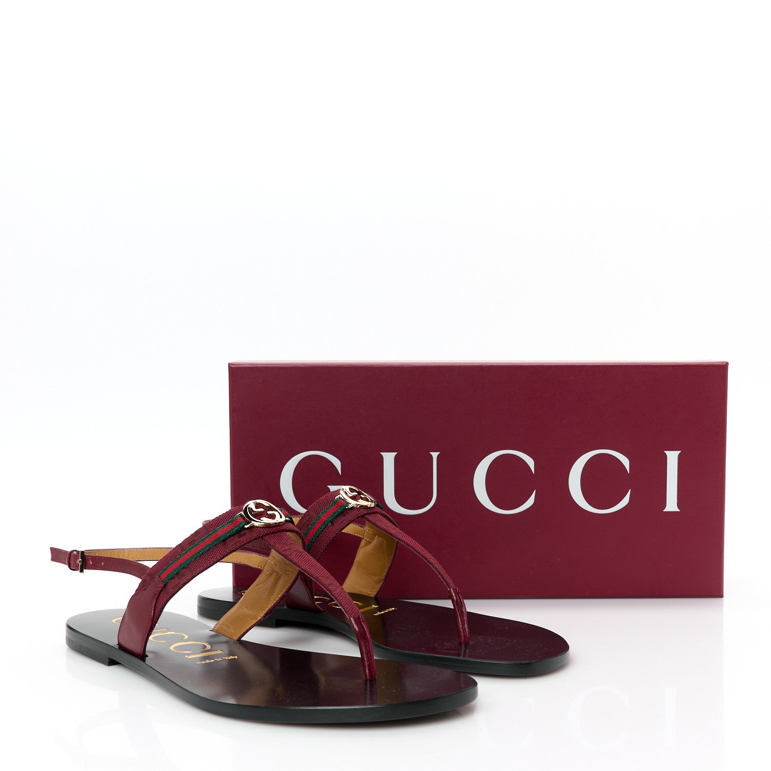 NEW CANVAS GG MALAGA KID WEB INTERLOCKING G WOMENS THONG SANDALS ROSSO ANCORA