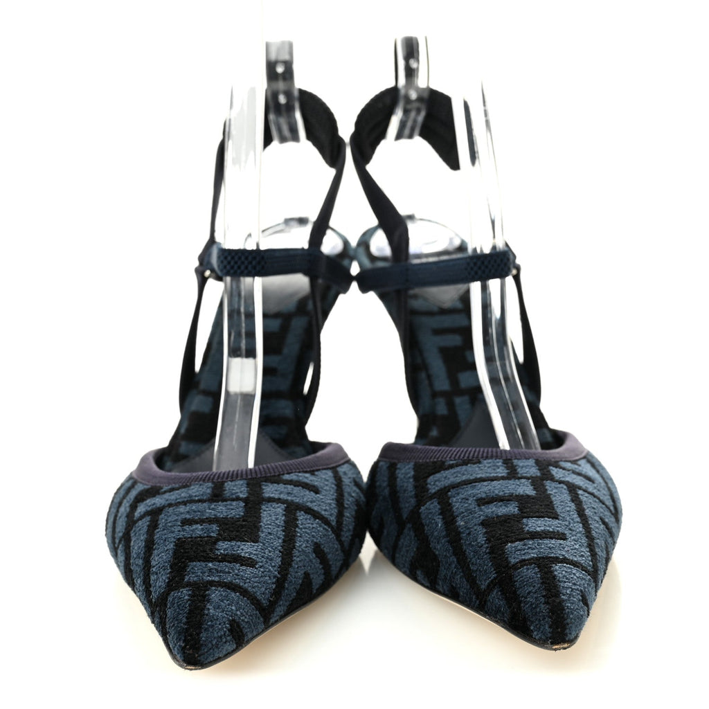 FABRIC JACQUARD FF COLIBRI LITE 85MM SLINGBACK PUMPS BLACK BLUE