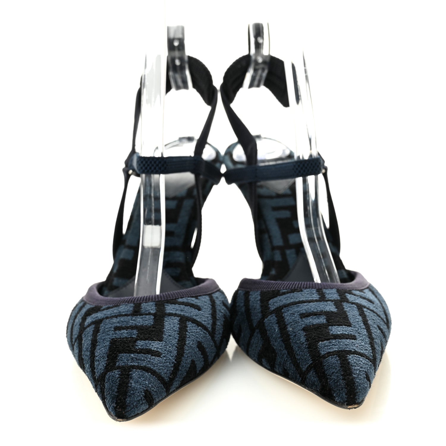 FABRIC JACQUARD FF COLIBRI LITE 85MM SLINGBACK PUMPS BLACK BLUE