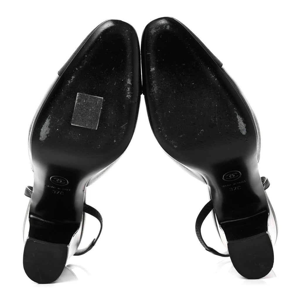 LAMBSKIN GROSGRAIN CAP TOE CC SLINGBACK PUMPS BLACK