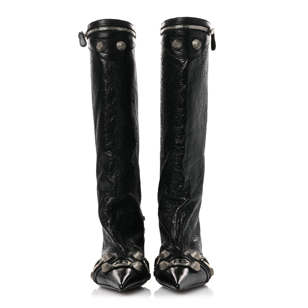 AGNEAU ARENA SPIKED CAGOLE 50MM WIDE BOOTS BLACK