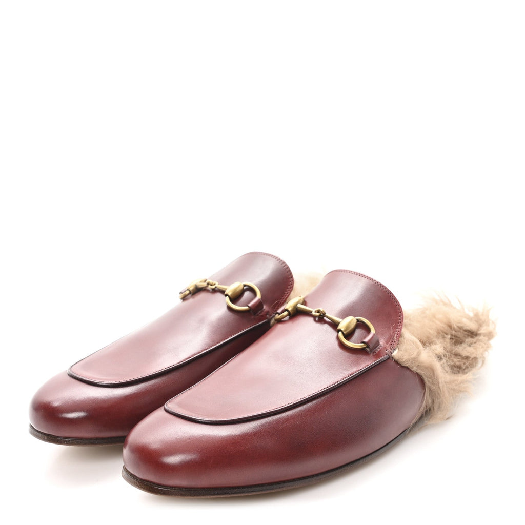 ETIS GLAMOUR CALFSKIN GRANADA KID FUR MENS PRINCETOWN SLIPPERS RUBY BORDEAUX NATURALE