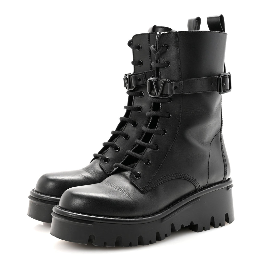 CALFSKIN VLOGO /50MM COMBAT BOOTS BLACK