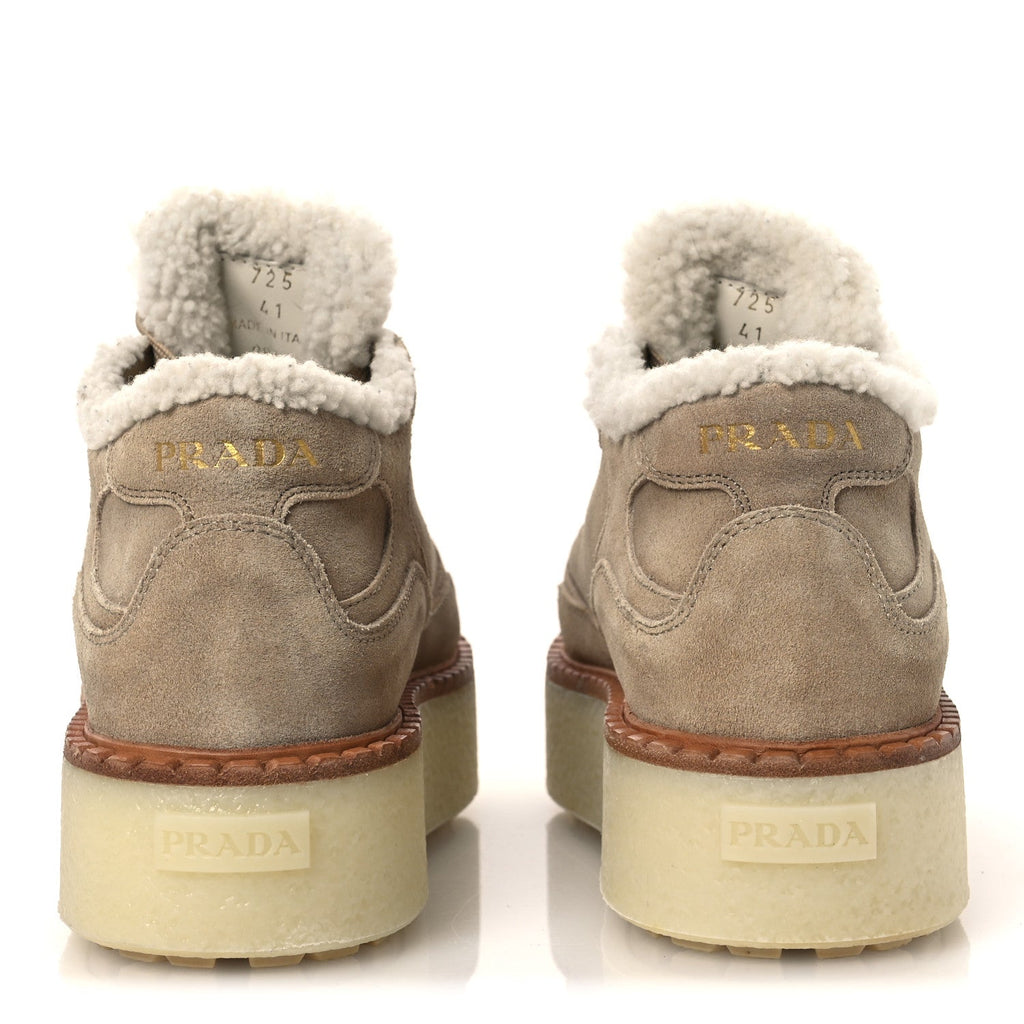 SUEDE SHEARLING MID TOP SNEAKERS ECRU