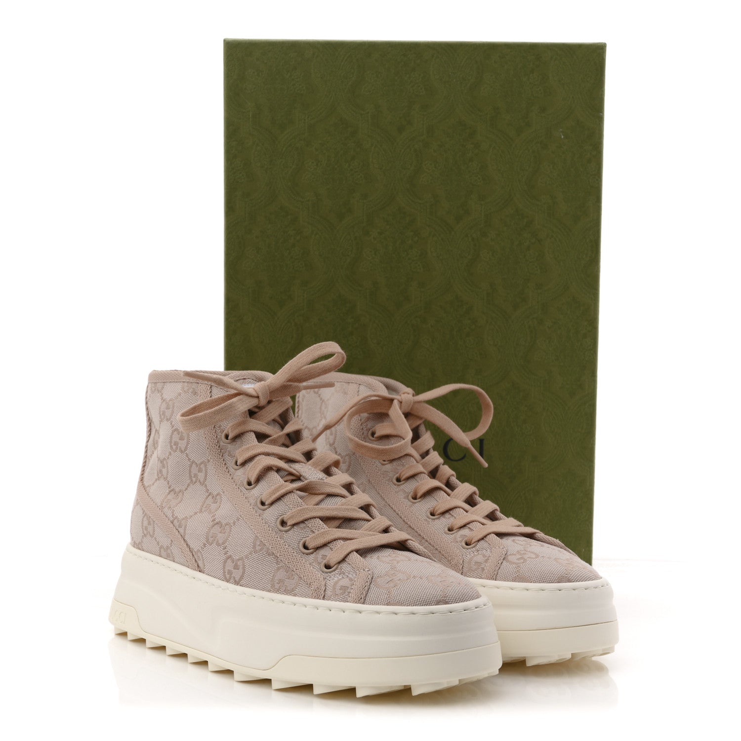 NEW CANVAS GG MONOGRAM WOMENS TENNIS 1977 HIGH TOP 55MM PLATFORM SNEAKERS SKIN ROSE DARK SKIN ROSE