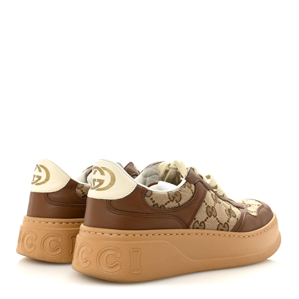 CALFSKIN GG MONOGRAM WOMENS PLATFORM 55MM SNEAKERS HEZELNUT BEIGE EBONY MYSTIC WHITE