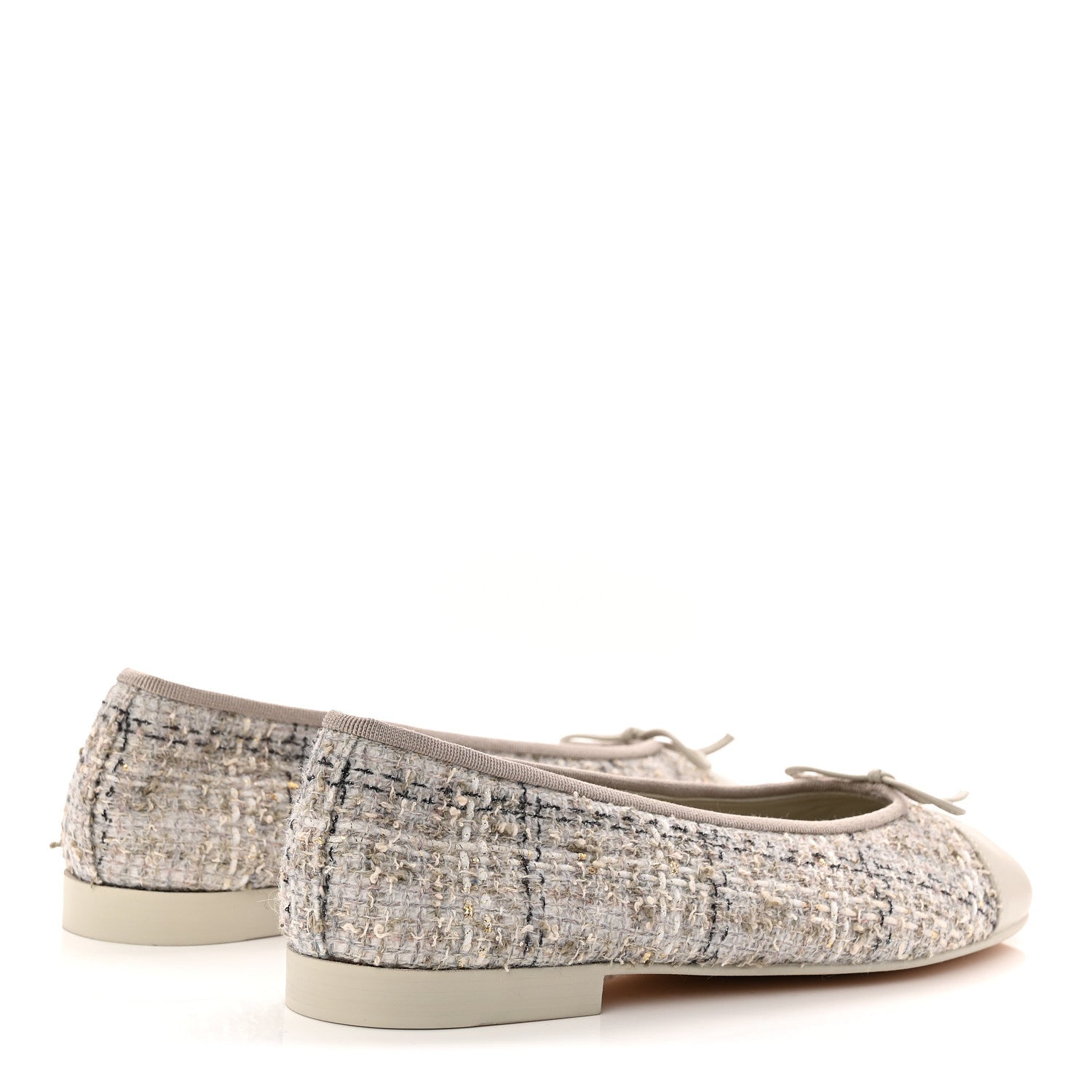 TWEED LAMBSKIN CAP TOE BALLERINA FLATS GREY MULTICOLOR