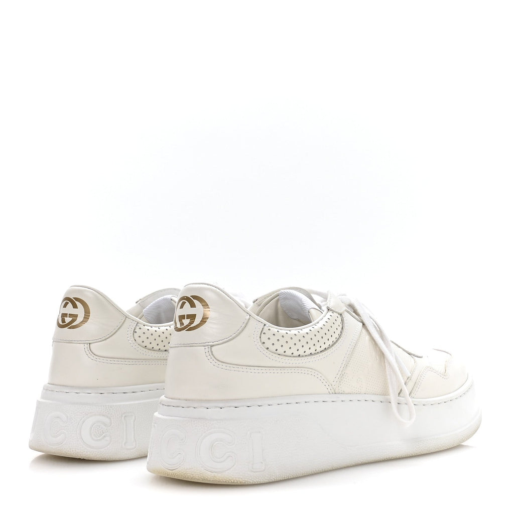 CALFSKIN GG TENNIS EMBOSSED PERFORATED MENS INTERLOCKING G 55MM SNEAKERS GREAT WHITE