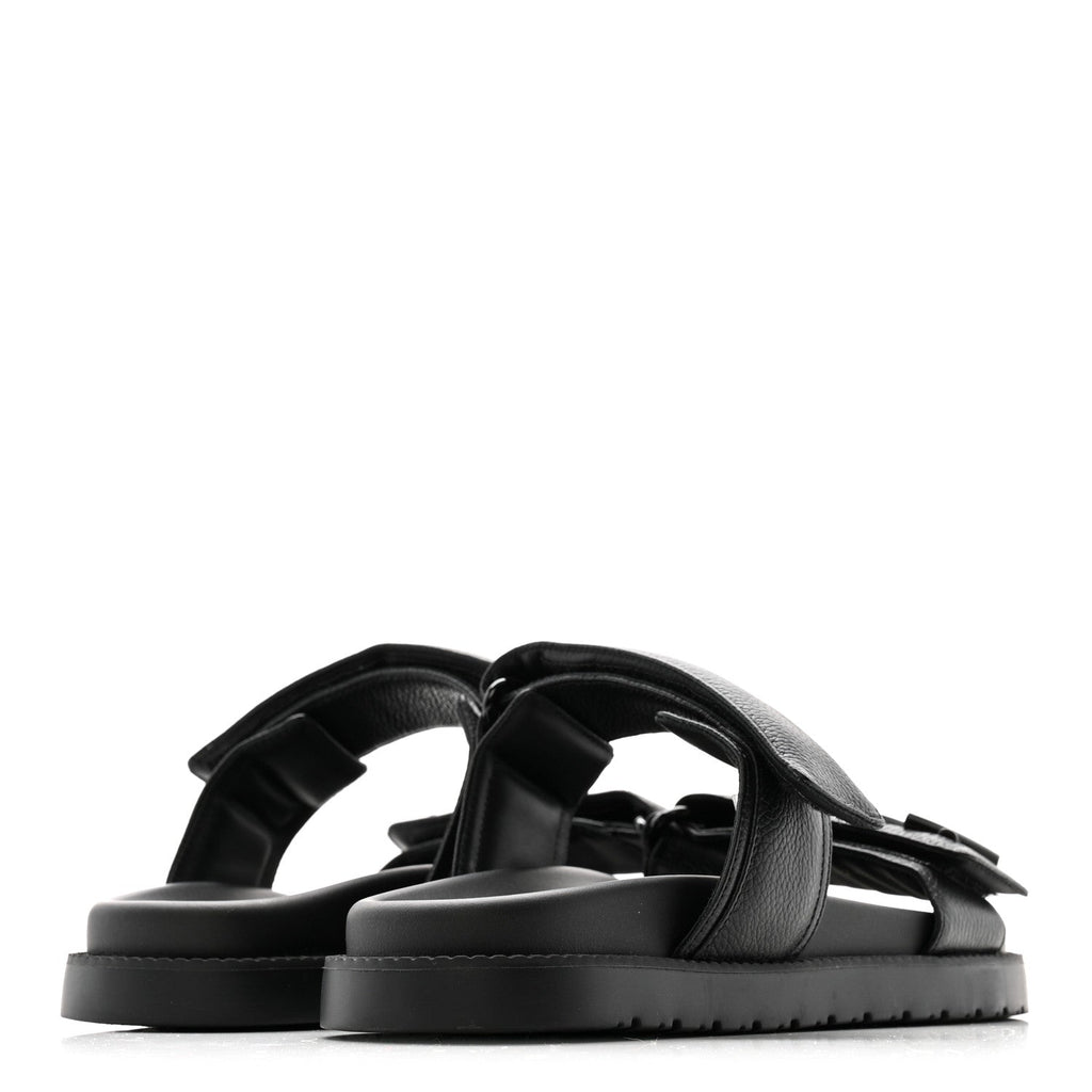 GRAINED CALFSKIN SUNSET COMFORT FLAT SANDALS BLACK