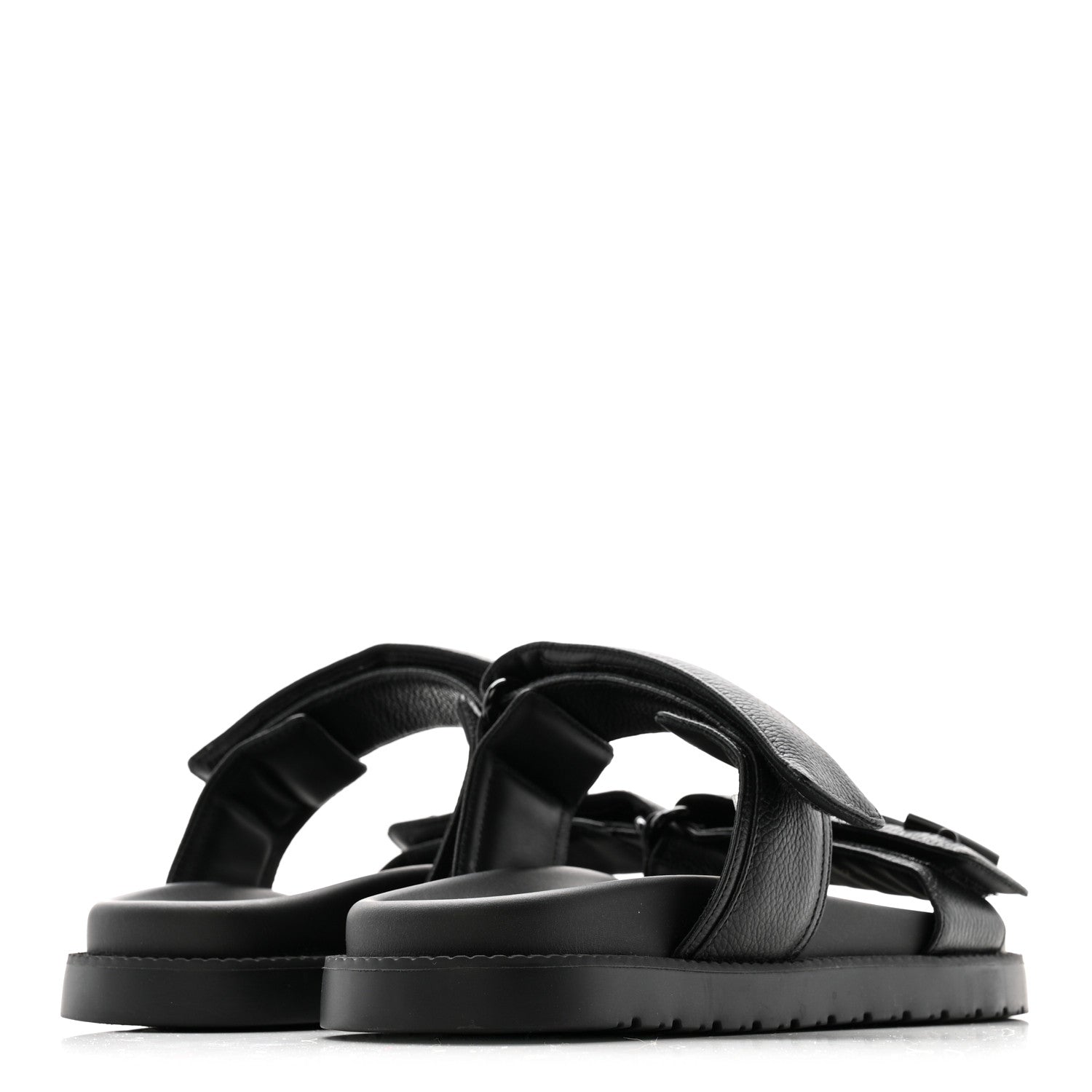 GRAINED CALFSKIN SUNSET COMFORT FLAT SANDALS BLACK