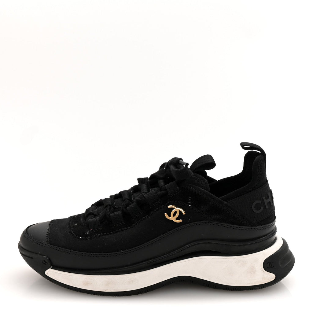 VELVET CALFSKIN MIXED FIBERS CC SNEAKERS BLACK