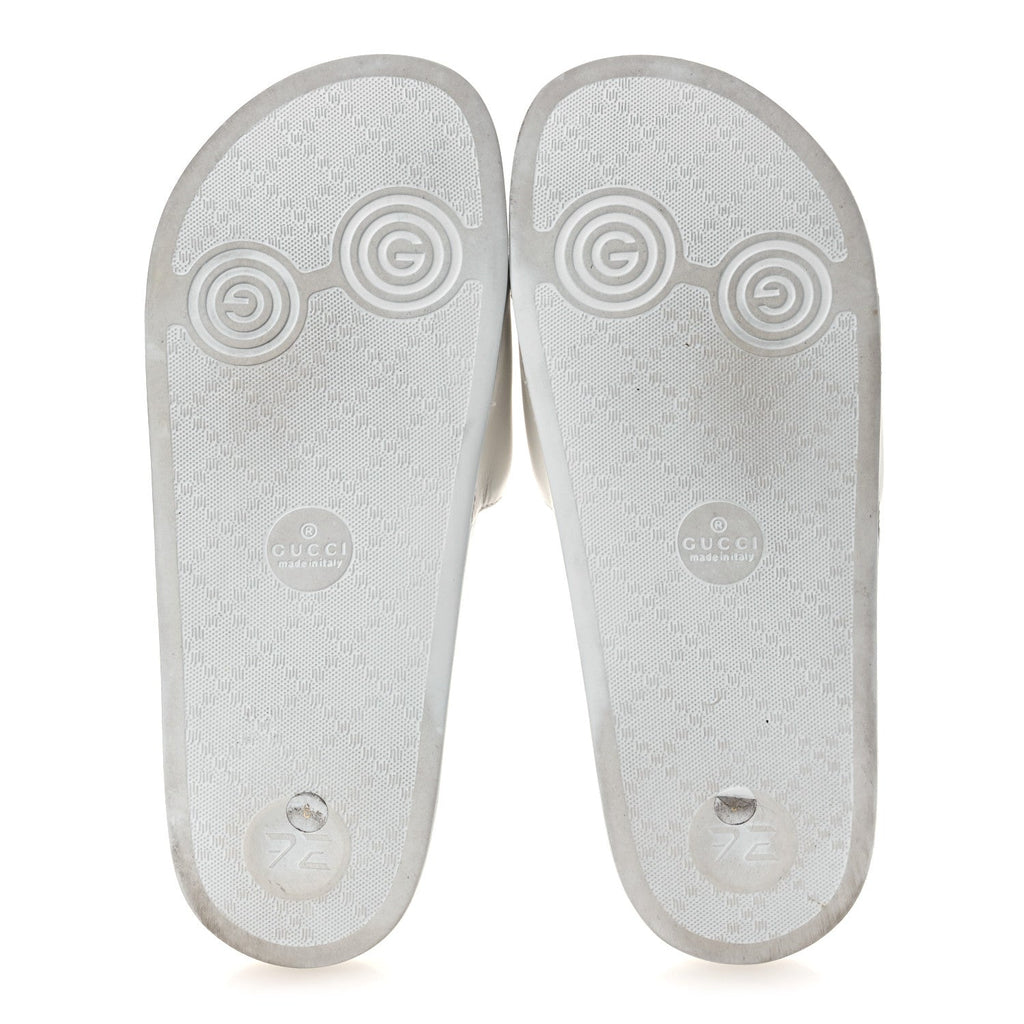 NAPPA MIRO SOFT CALFSKIN INTERLOCKING G MENS SLIDE SANDALS WHITE HIBISCUS RED