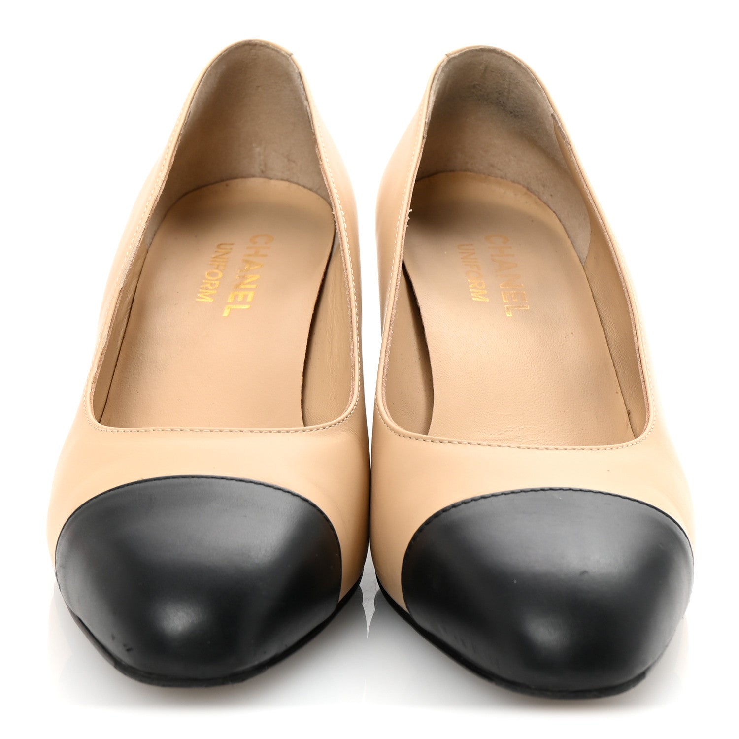 LAMBSKIN CAP TOE CC UNIFORM PUMPS BEIGE BLACK