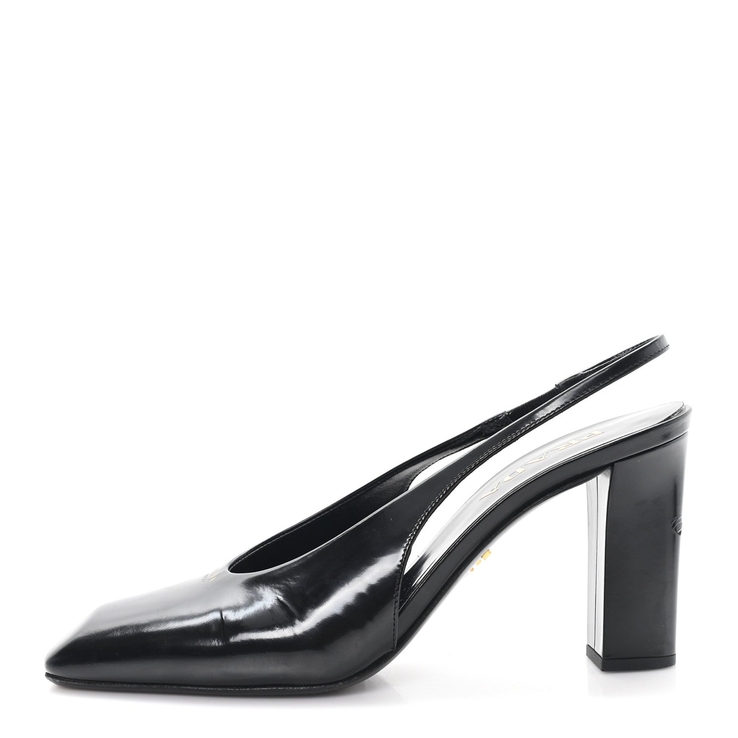 PATENT CALFSKIN SQUARE TOE 85MM SLINGBACK PUMPS BLACK