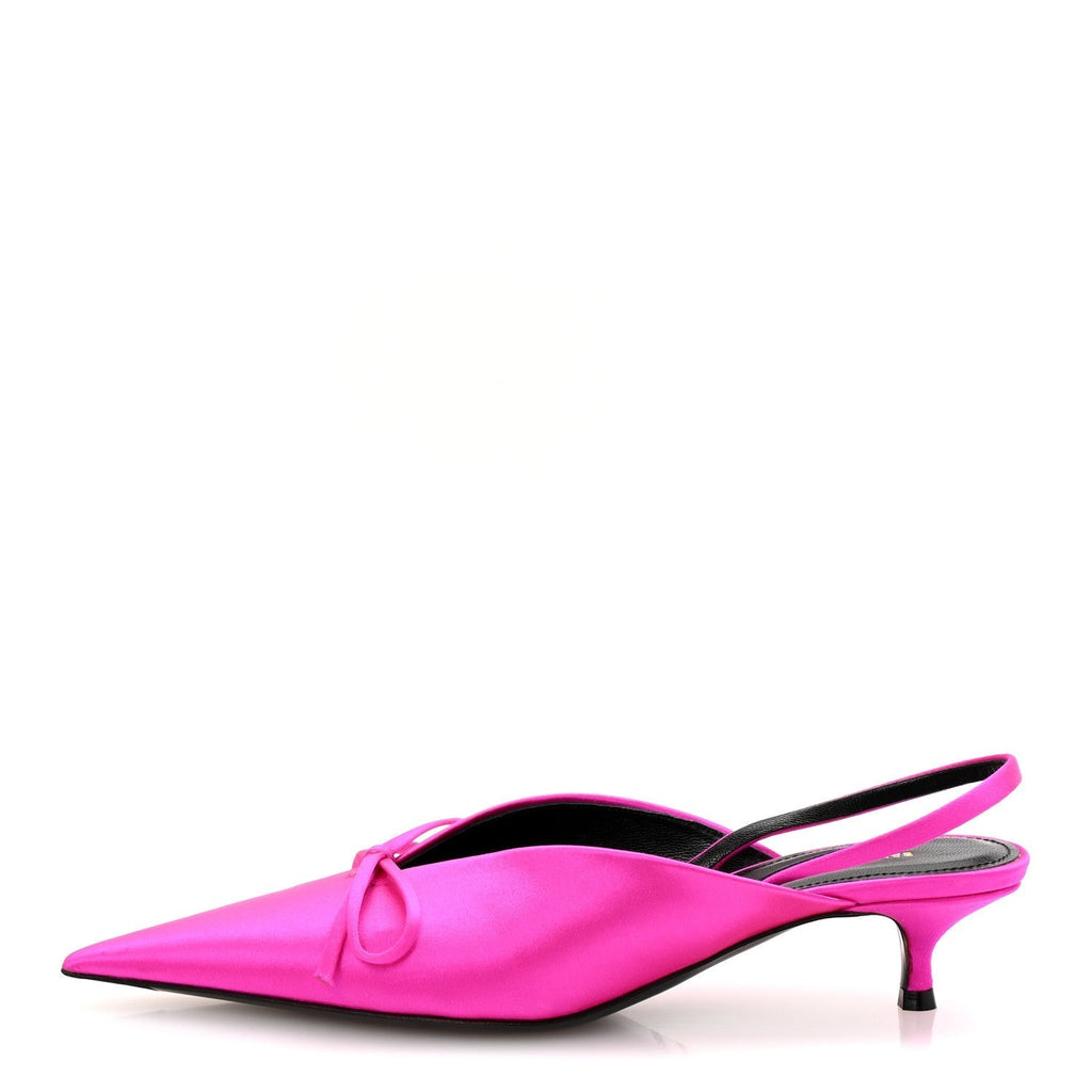 SATIN POINTED TOE KNIFE SLINGBACK 40MM MULES ROSE FUCHSIA