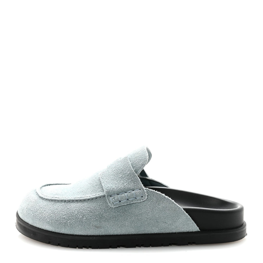 SUEDE CALFSKIN WOMENS GO MULES BLEU PINEDE