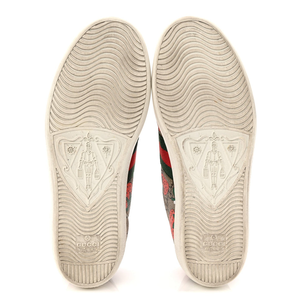 GG SUPREME MONOGRAM STRAWBERRY WEB WOMENS ACE SNEAKERS BEIGE MULTICOLOR RED GREEN
