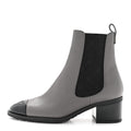 CALFSKIN PATENT CAP TOE CC SHORT BOOTS GREY BLACK