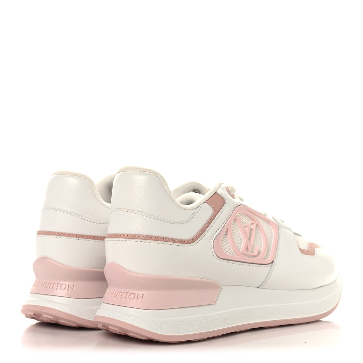 LOUIS VUITTON MIX MATERIALS SUEDE CALFSKIN RUN SNEAKERS WHITE & PINK