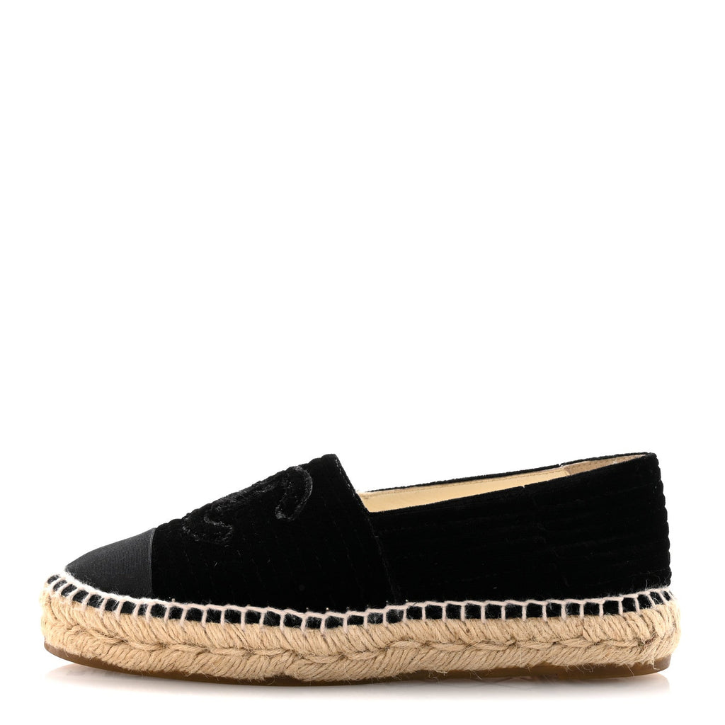 VELVET GROSGRAIN QUILTED CC ESPADRILLES BLACK