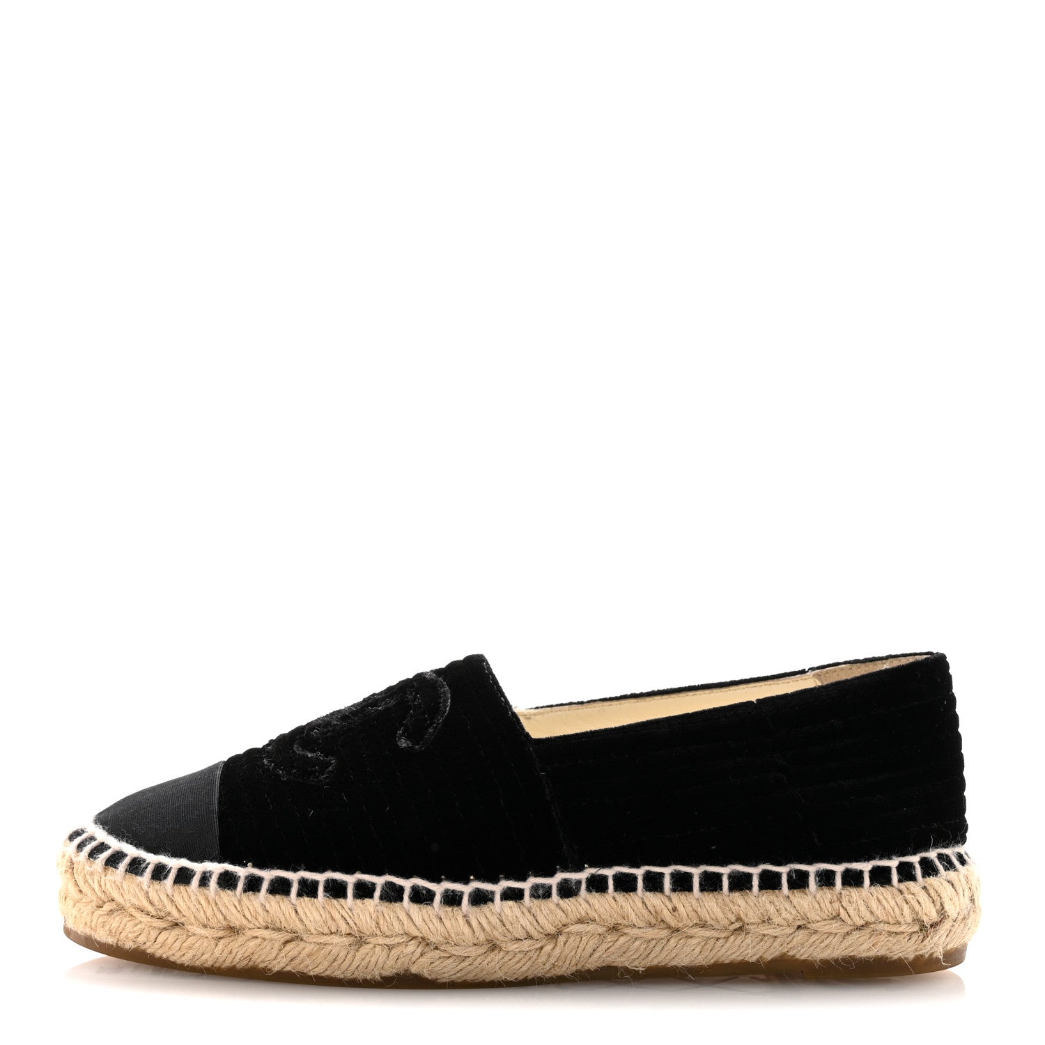 VELVET GROSGRAIN QUILTED CC ESPADRILLES BLACK