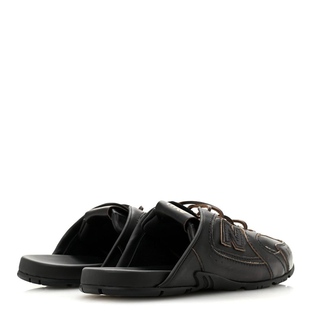 X NEW BALANCE BLEACHED CALFSKIN 530 SL SLIP-ON SNEAKERS MULES BLACK