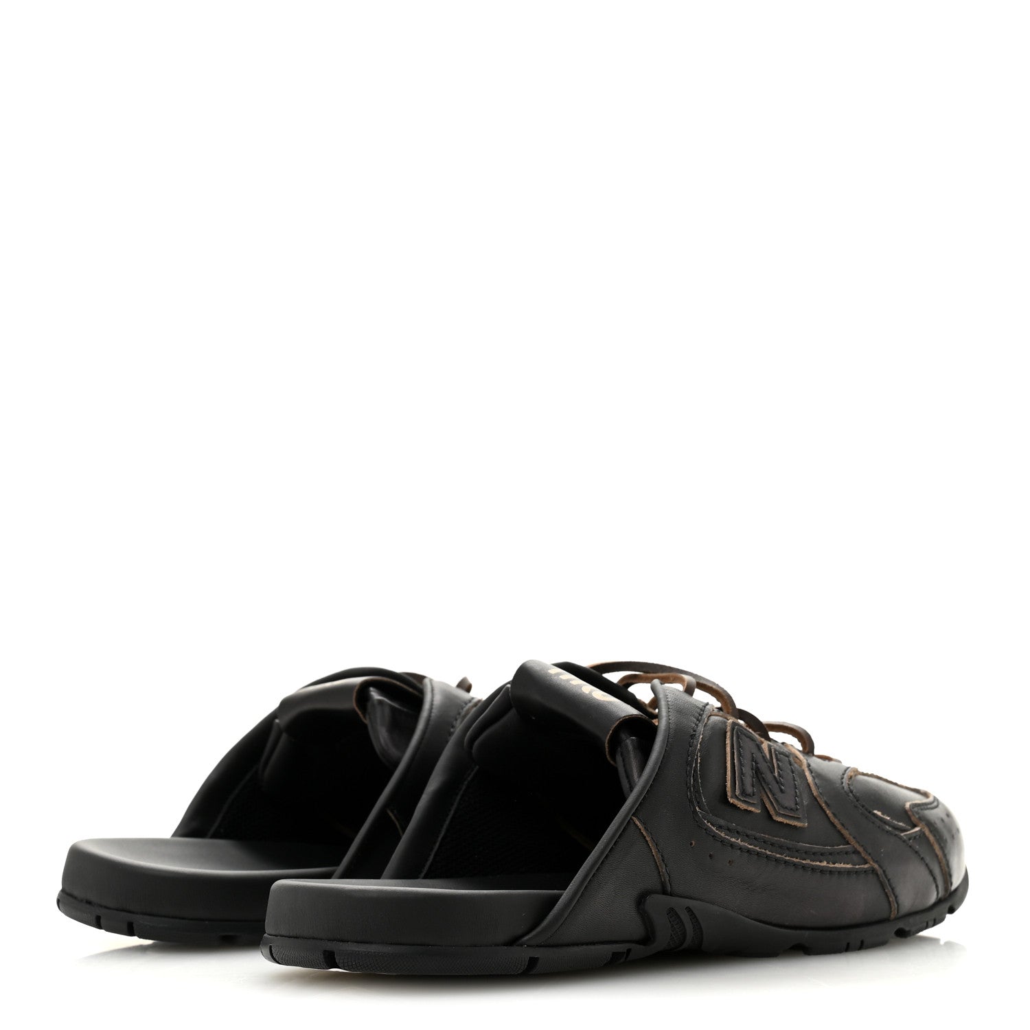 X NEW BALANCE BLEACHED CALFSKIN 530 SL SLIP-ON SNEAKERS MULES BLACK