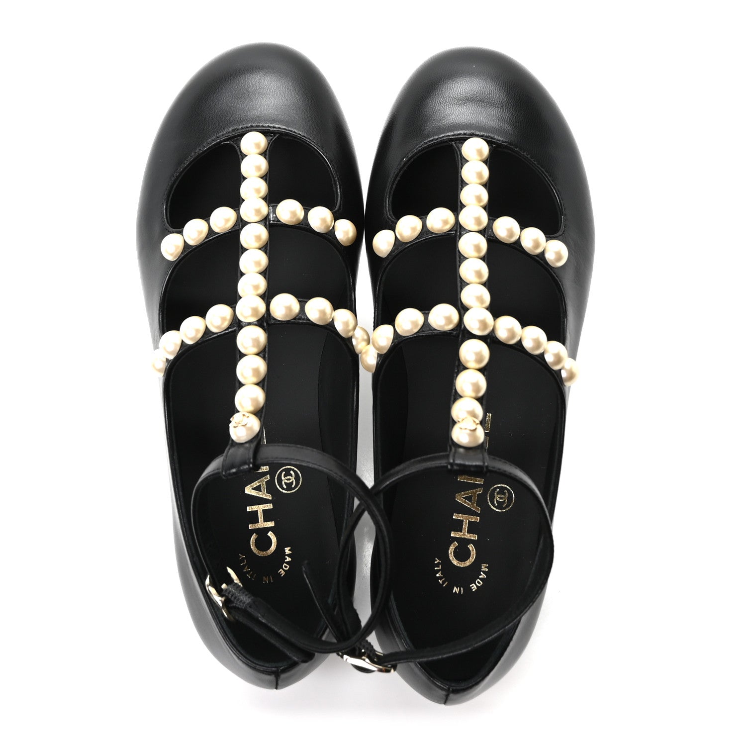 GOATSKIN PEARL MARY JANES FLATS BLACK