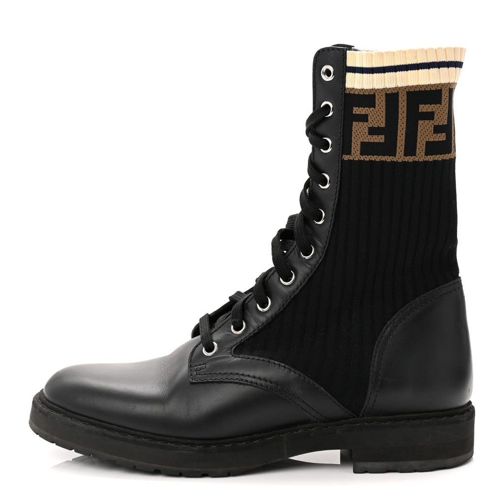 CALFSKIN STRETCH FABRIC ROCKOKO BIKER BOOTS TOBACCO BLACK MARINO