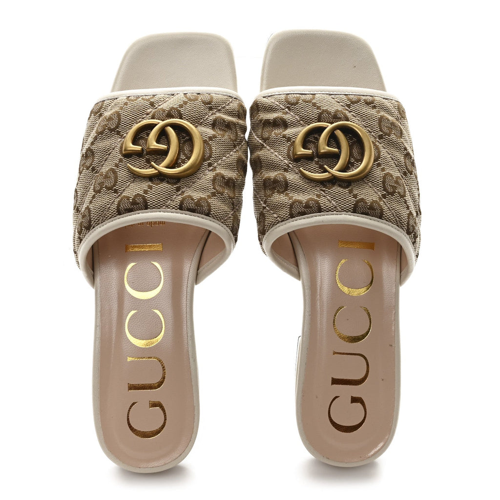 MONOGRAM MATELASSE DIAGONAL GG MARMONT FLAT SLIDE SANDALS BEIGE EBONY MYSTIC WHITE