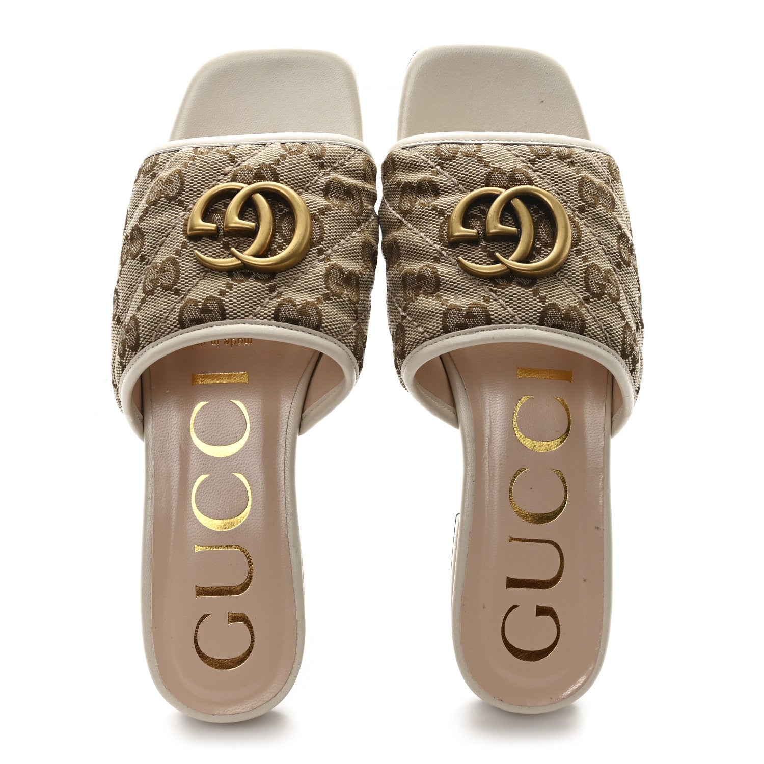 MONOGRAM MATELASSE DIAGONAL GG MARMONT FLAT SLIDE SANDALS BEIGE EBONY MYSTIC WHITE