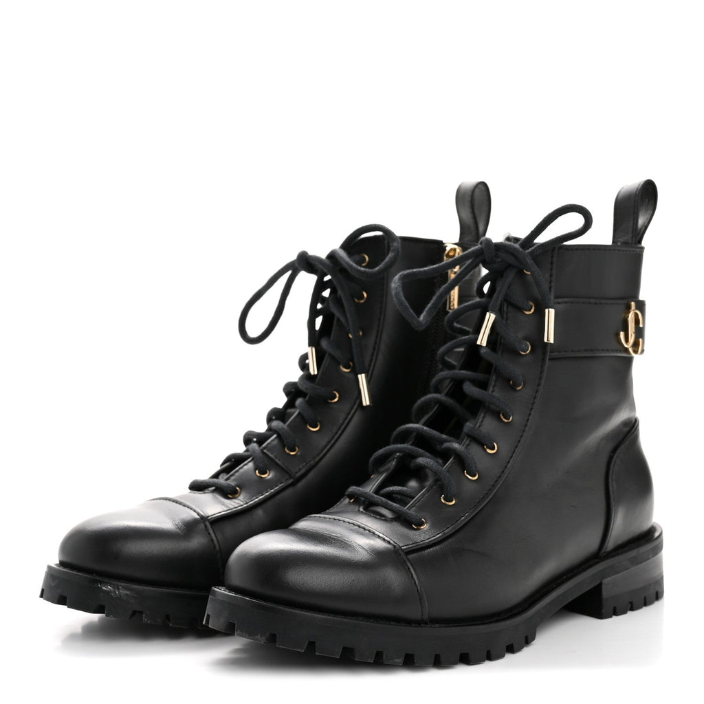 SHINY CALFSKIN CAYO COMBAT BOOTS BLACK