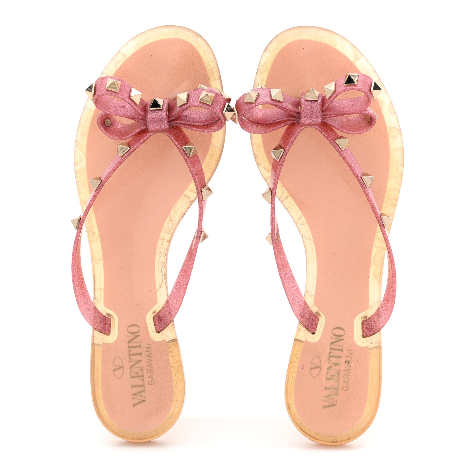 PVC JELLY GLITTER ROCKSTUD BOW THONG SANDALS PINK
