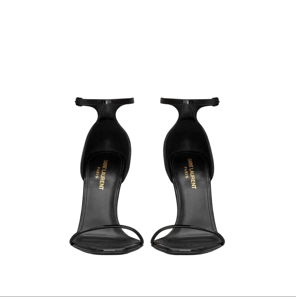 YSL OPYUM SANDALS IN PATENT LEATHER BLACK EMBLEM