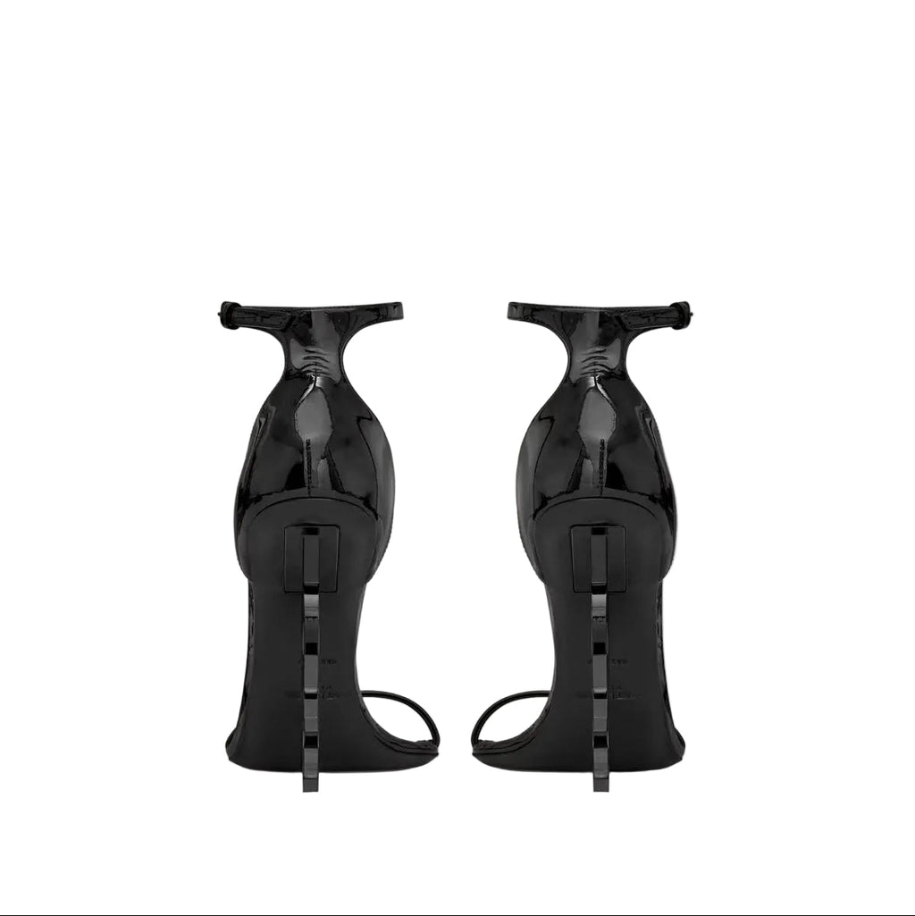 YSL OPYUM SANDALS IN PATENT LEATHER BLACK EMBLEM