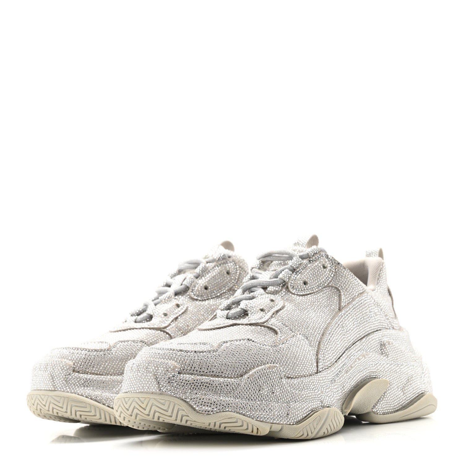 MICROFIBER STRASS EMBELLISHED WOMENS TRIPLE S SNEAKERS LIGHT GREY