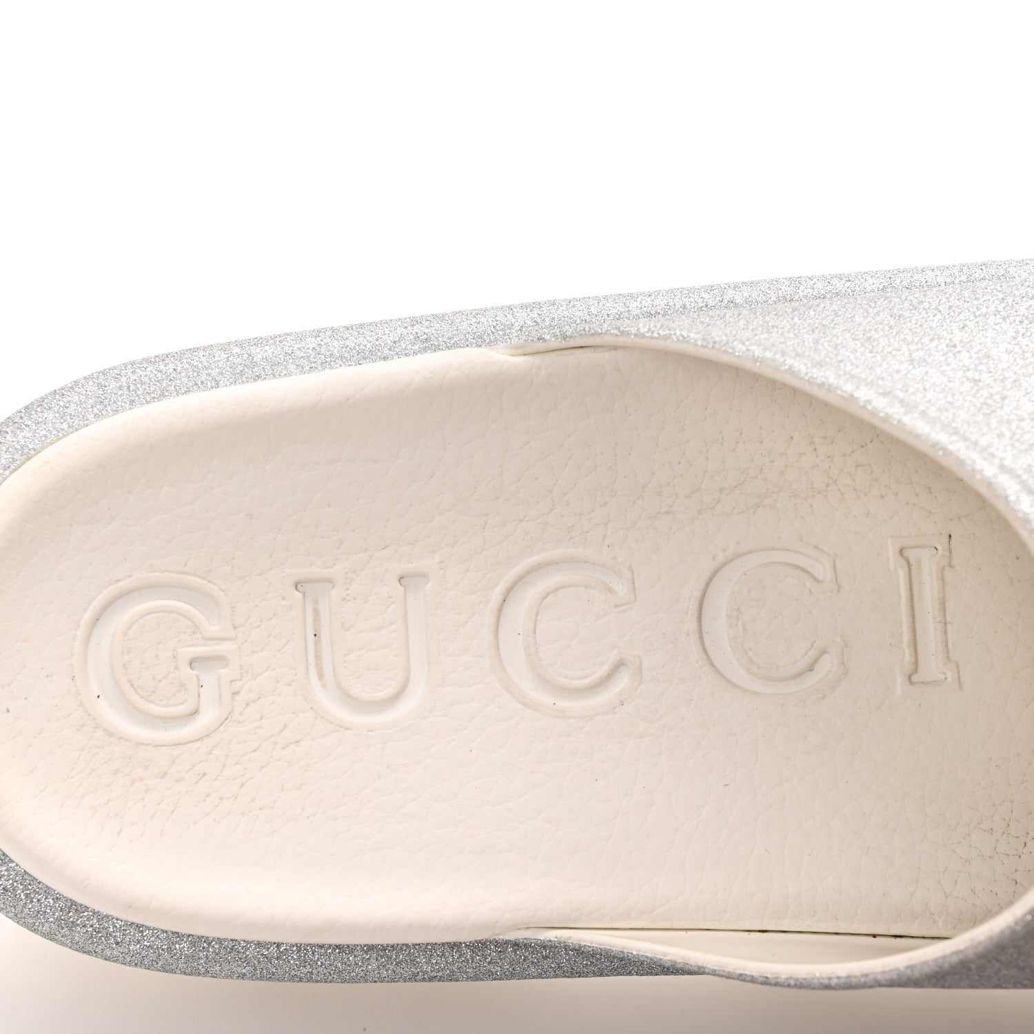GLITTER RUBBER WOMENS INTERLOCKING G PLATFORM 42MM SLIDE SANDALS SILVER
