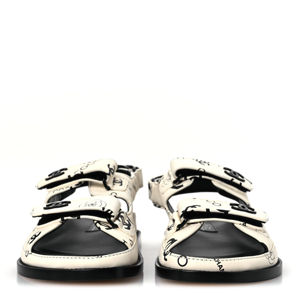 LAMBSKIN PRINTED CC VELCRO DAD SANDALS WHITE BLACK