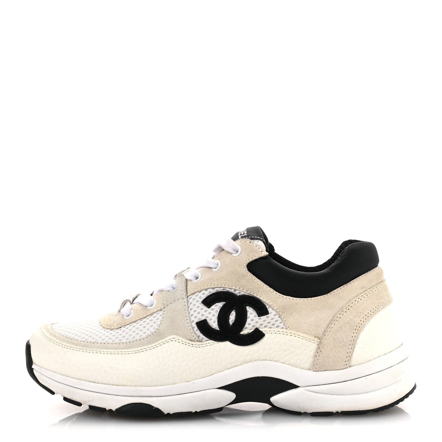 MESH SUEDE CALFSKIN GRAINED CALFSKIN WOMENS CC SNEAKERS WHITE BLACK