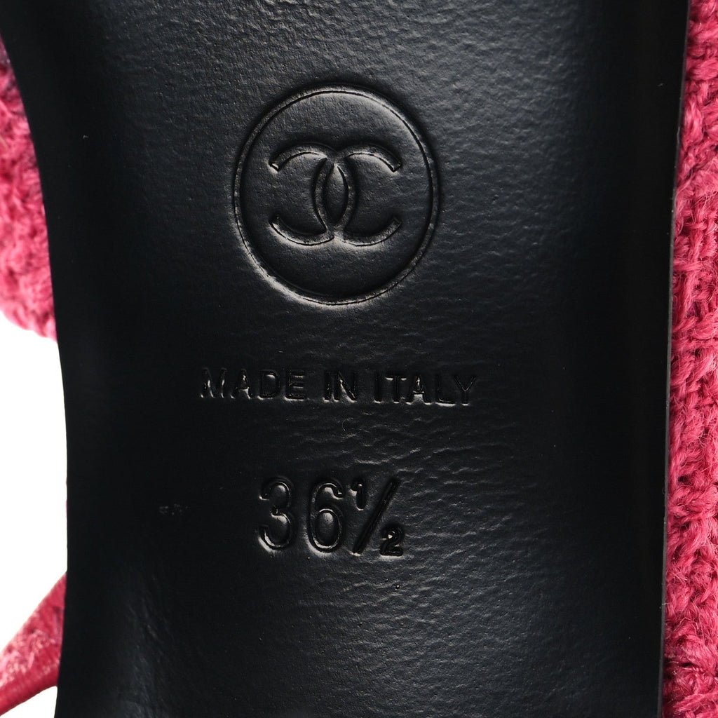 TWEED PATENT CAP TOE CC SLINGBACK PUMPS PINK BLACK