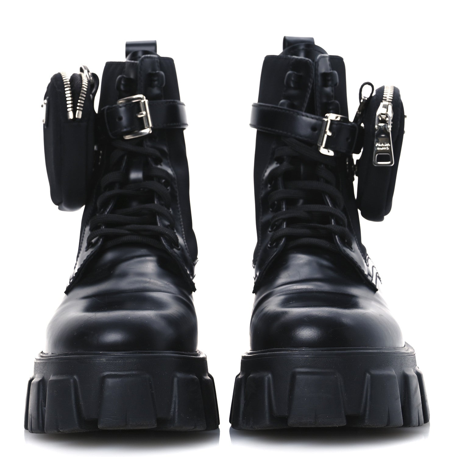 SPAZZOLATO ROIS RE-NYLON METAL TRIANGLE LOGO MONOLITH POUCH POCKET 55MM BOOTS BLACK