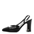 LAMBSKIN GROSGRAIN CAP TOE CC SLINGBACK PUMPS BLACK