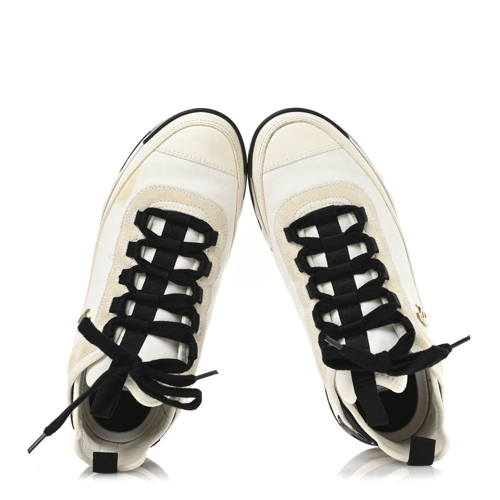 VELVET CALFSKIN MIXED FIBERS CC SNEAKERS IVORY BLACK