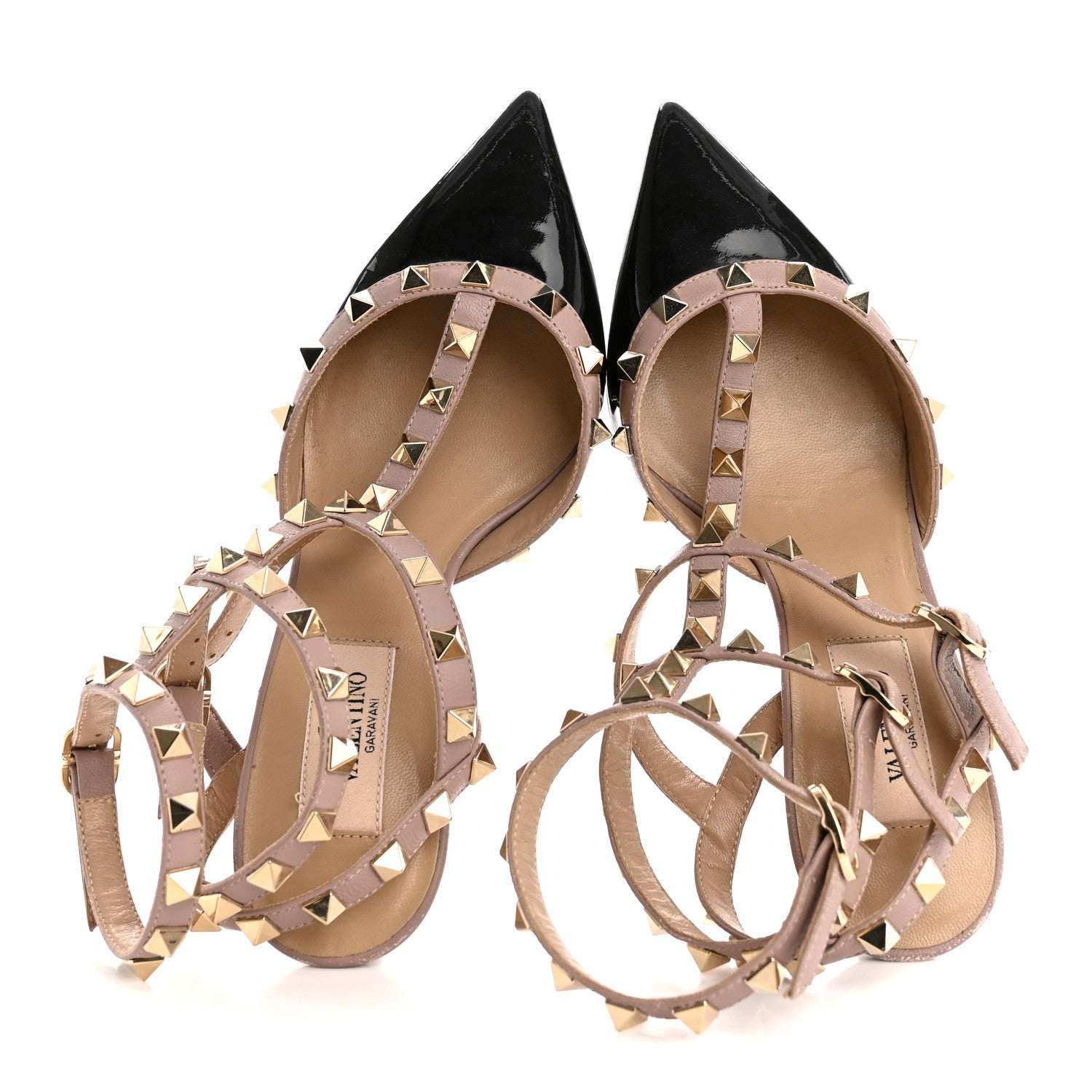 PATENT NAPPA ROCKSTUD ANKLE STRAP 65MM PUMPS BLACK POUDRE