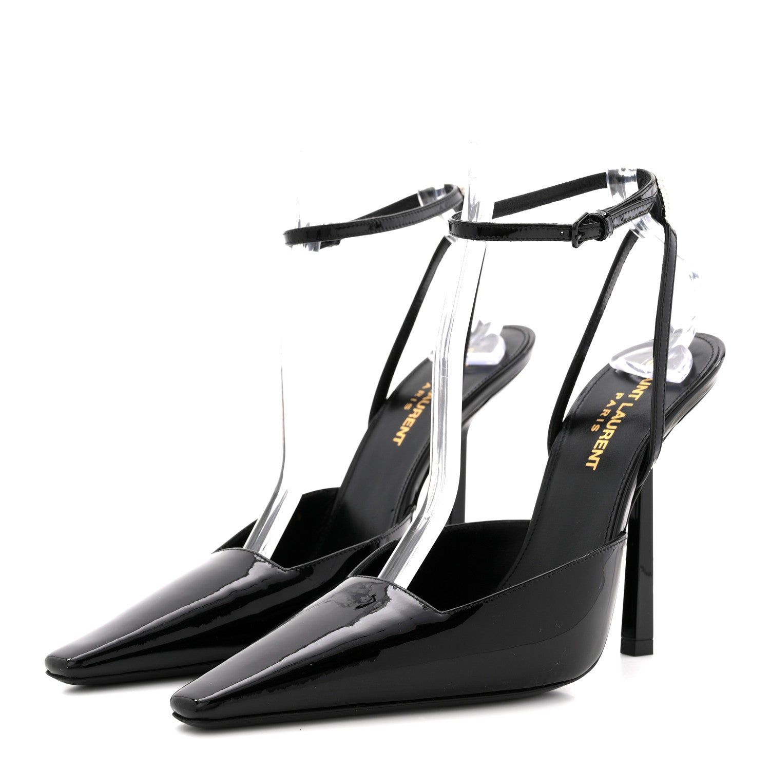 PATENT CALFSKIN CRYSTAL ANOUK PUMPS BLACK