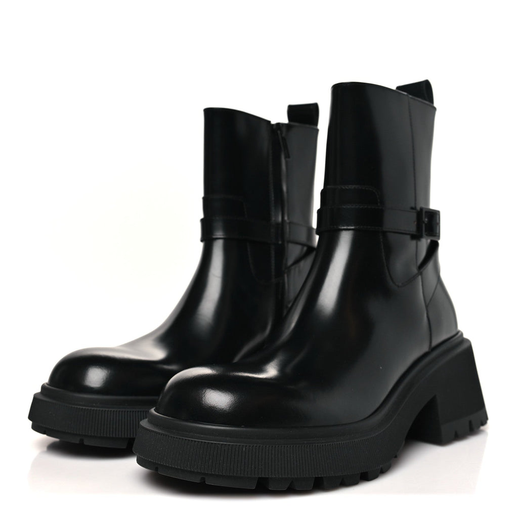 CALFSKIN CONNY FLAT COMBAT BOOTS BLACK
