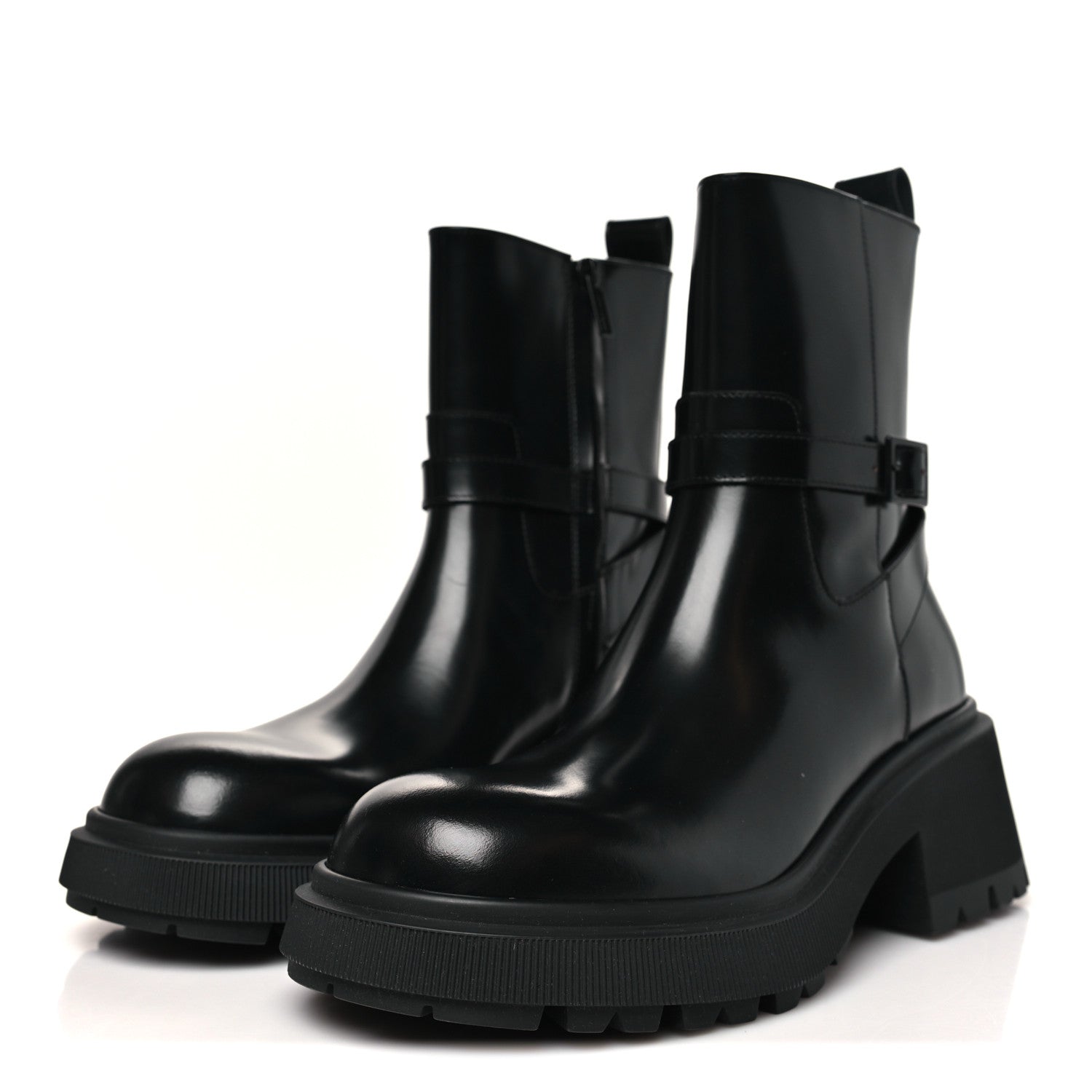 CALFSKIN CONNY FLAT COMBAT BOOTS BLACK